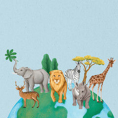 Obraz premium Save wildlife background, drawing design