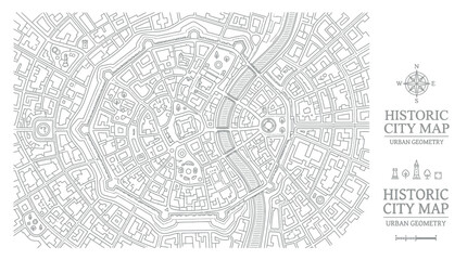 Obraz premium Historic City Map Illustration - Urban Geometry, Blueprint Style