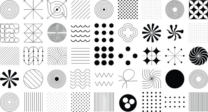 Abstract Geometric Shapes and Minimalist Line Texture Patterns Collection for Brutalist Graphic Design and Modern Assets