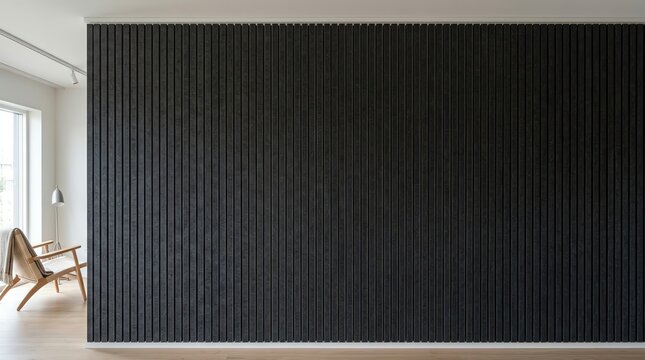Modern Interior Wall with Vertical Black Paneling and Natural Light.