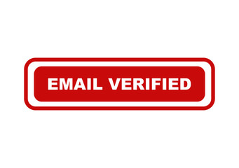 Fototapeta premium Red email verified button label with rounded corners and white text for web interface and digital communication design isolated on transparent background