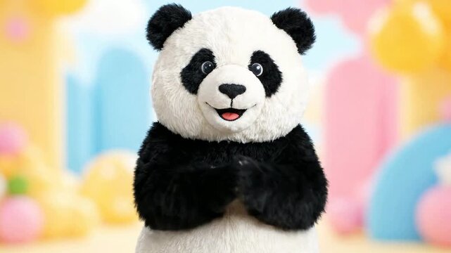 Cute Panda Mascot Waving Hello and Clapping Hands Animation