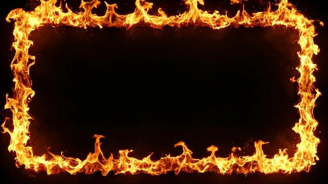 blazing fire border framing screen with intense orange and yellow realistic flames