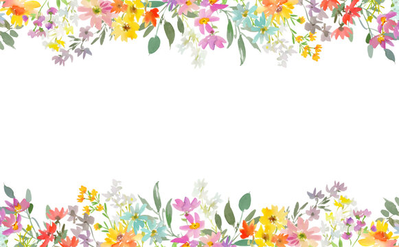 Watercolor floral vector background with colorful wild flowers for banner, web and wedding invitation