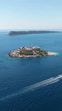 Vertical Drone Shot of Mamula Island in Adriatic Sea, Montenegro