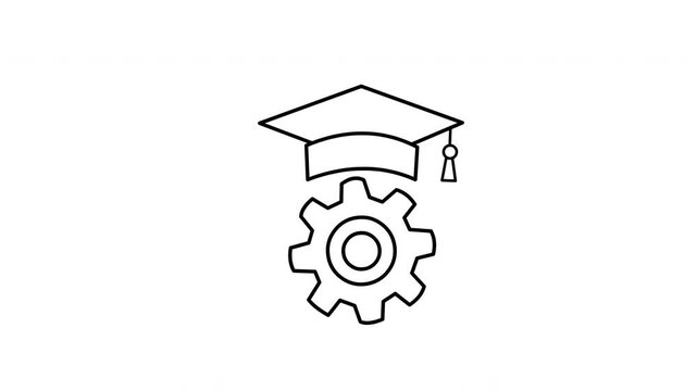 Graduation Cap and Gear Education Icon Animation