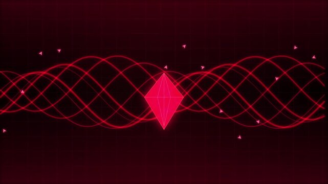 Abstract Red Diamond Shape with Wavy Lines and Particles.