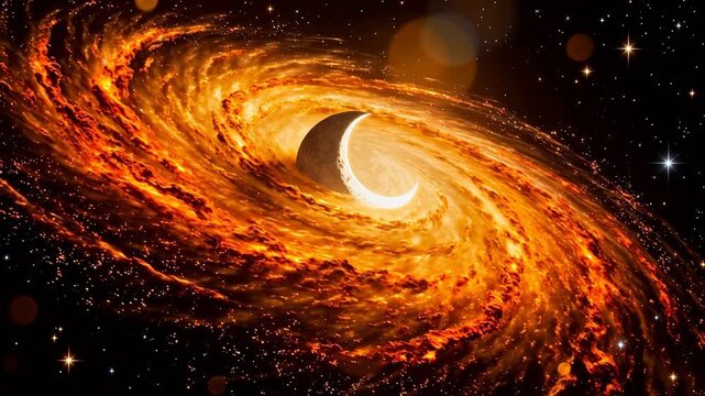 Galaxy with crescent moon