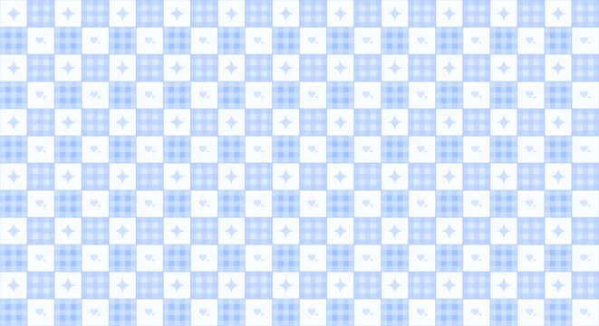 Pastel blue gingham patchwork seamless pattern with hearts