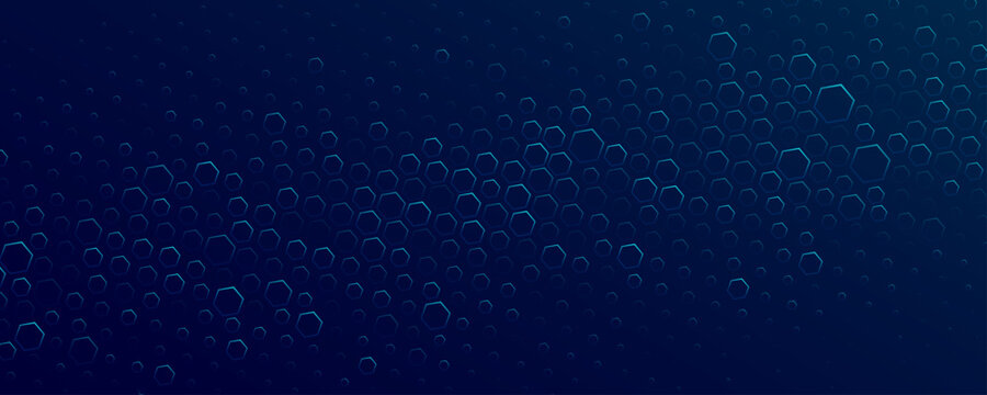 Futuristic blue hexagonal pattern with soft glow for Technology or Science background. Hi-tech backdrop of hexagons for FinTech design or medical research presentation for web page. Vector.