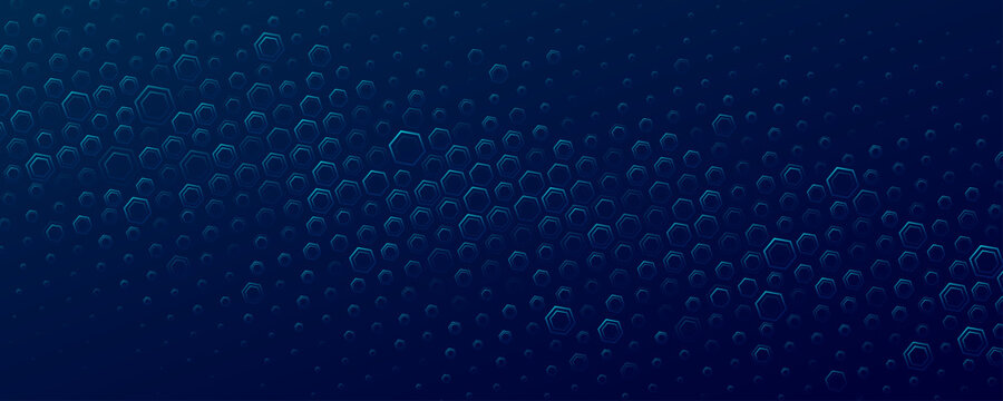 Blue hexagonal pattern with soft glow for Technology or Science background. Hi-tech backdrop of hexagons for FinTech design or medical research presentation for web page. Vector illustration.