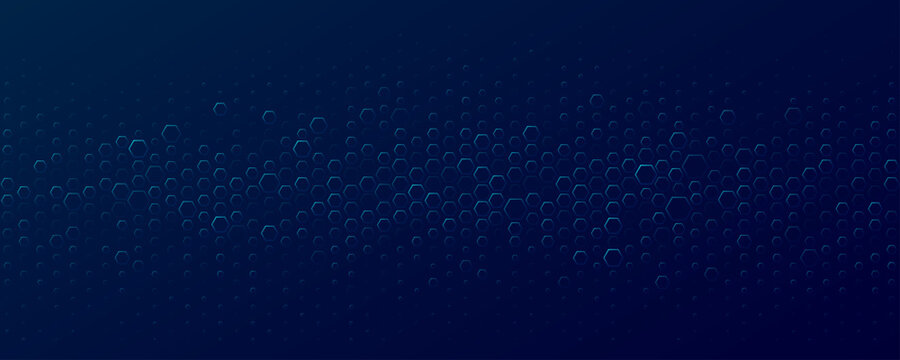 High tech blue hexagonal pattern with soft glow for Technology or Science background. Sci-fi backdrop of hexagons for FinTech design or medical research presentation for web page. Vector illustration.