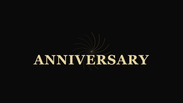 Gold anniversary text animation with rotating sunburst 4k background, for celebration events, and corporate milestone motion