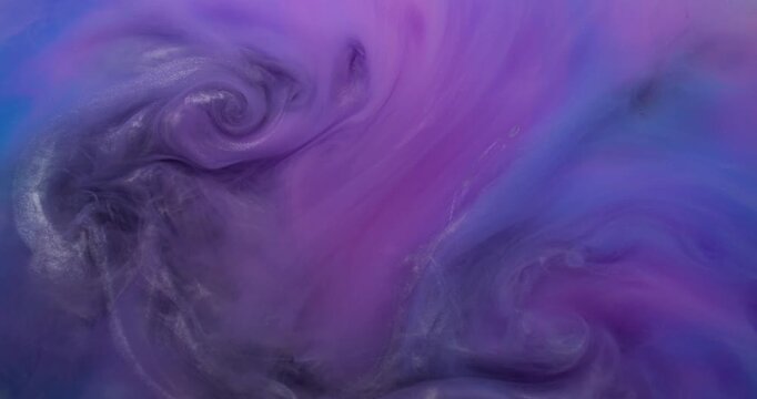 Sparkling smoke ink. Pigment blend. Gray metallic fume paint swirl in colorful liquid. Glitter defocused curl stream texture abstract background.