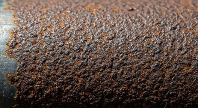 Extreme close-up of heavily rusted metal pipe surface texture with orange and brown tones
