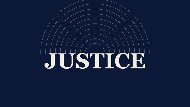 Justice concept animation with minimalist circular lines on dark blue 4k background, legal court equality