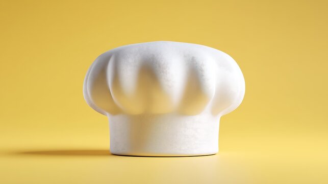 Minimal 3D food service chef hat icon with rounded white toque, clean modern render on light yellow background, ideal culinary symbol for kitchen, bakery, restaurant, and catering.