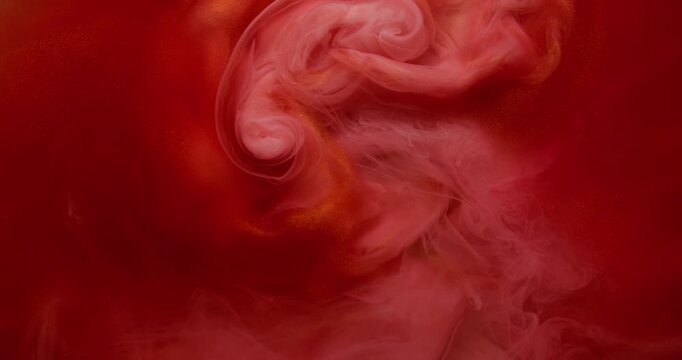 Smoke twist. Mist ink. Red orange cloud art mix curl liquid colorful haze. Blur shiny abstract fluid spiral spill bright pigment background.