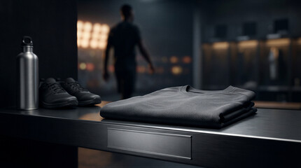Obraz premium Professional athletic jersey and gear in a dark sports locker room