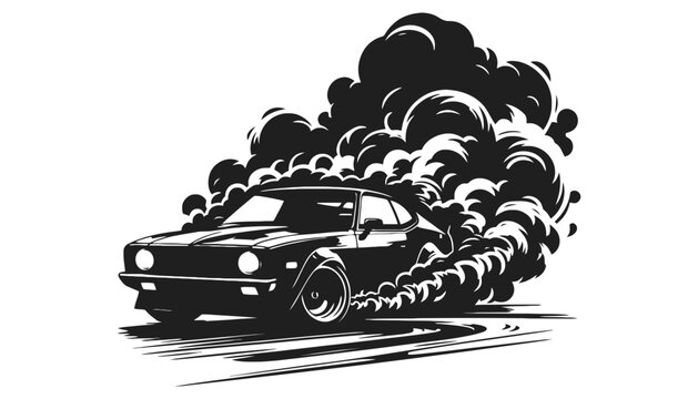 Imagine prompt drift car smoke burning tires with powerful
