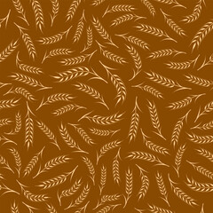 Fototapeta premium Wheat seamless pattern background. Rice or wheat ears endless wallpaper on brown background