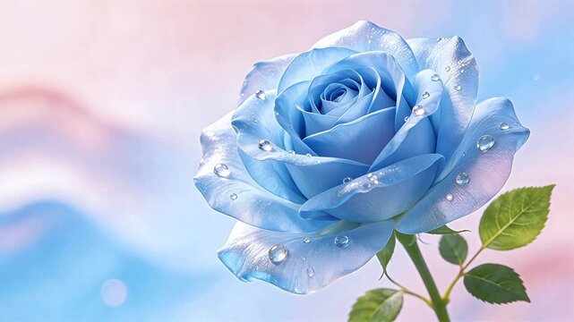 Blue rose with water droplets