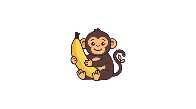 Cute monkey character holding a banana, cartoon style, isolated on white background.