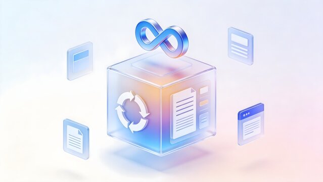 Abstract digital cube with icons