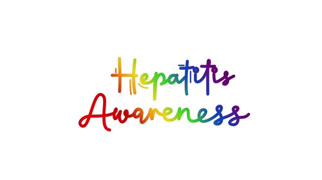 Hepatitis awareness One line continuous animated typography intro outro animation video, hand drawn calligraphy lettering monoline vintage text on background, hand drawing rainbow type on white backgr