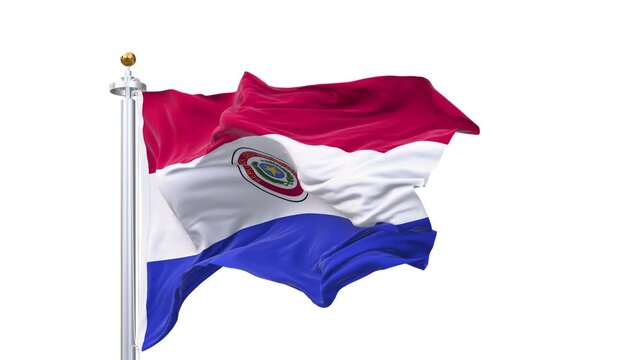 Paraguay flag waving looping with transparent background, with alpha matte layer for transparency in the background.