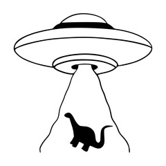 simple line art doodle of a flying saucer spaceship kidnapping a dinosaur © Zen20