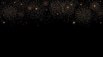 Fototapeta premium Golden fireworks night sky celebration with sparkling bursts and glowing particles