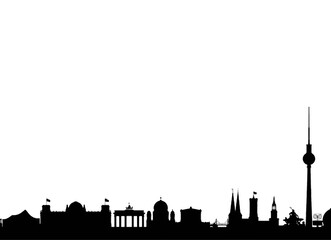 Black Berlin City Skyline Silhouette featuring Famous Popular Landmarks © gagan
