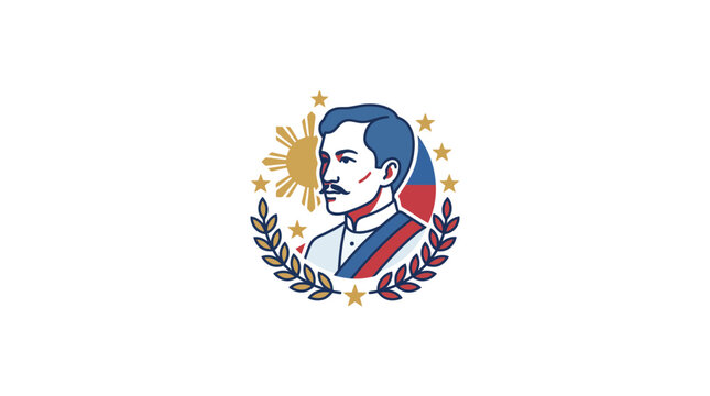 Jose Rizal Portrait with Philippine Flag Colors and Laurel Wreath - National Hero