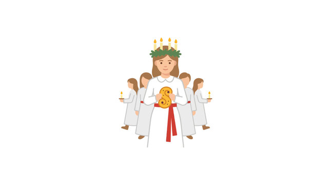 Saint Lucy's Day Celebration: Girl with Candle Crown and Companions