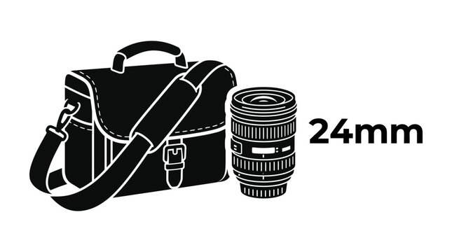 Camera Bag and 24mm Lens Vector Icon - Photography Gear Illustration