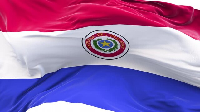Paraguay flag waving and swirling, looping Close-up camera angle with transparent background, with alpha matte layer for transparency in the background.