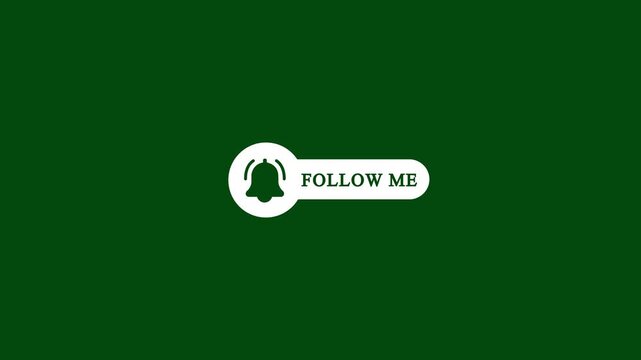 Social media follow me button animation with notification bell on green screen subscribe call to action