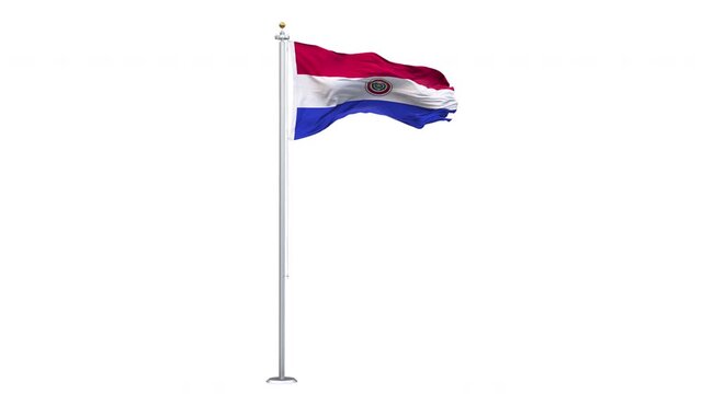 Paraguay flag waving looping with transparent background, with alpha matte layer for transparency in the background.