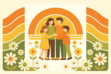 Fototapeta premium Respect For Parents Day 1970s Retro Groovy Family Vector