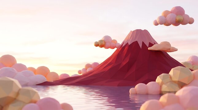 low poly mountain landscape on white background