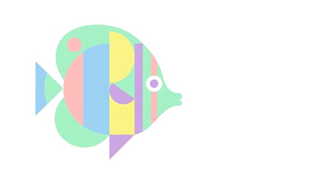colorful fish on white background geometric shapes