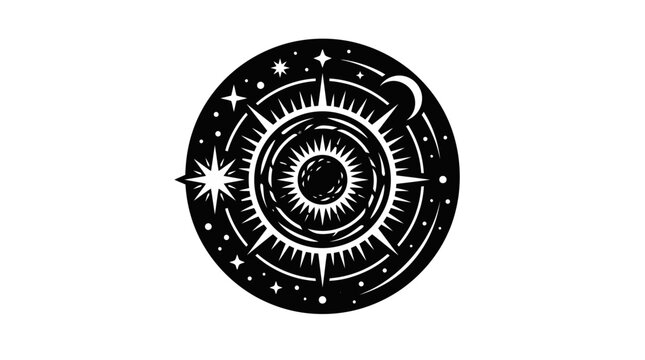 Celestial Compass Rose Sun Moon Stars Cosmic Navigation Symbol
