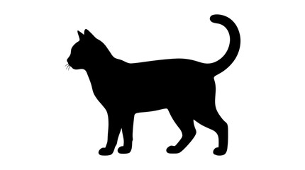 Black cat silhouette, feline icon, animal shape, pet symbol © MSTMANWARA