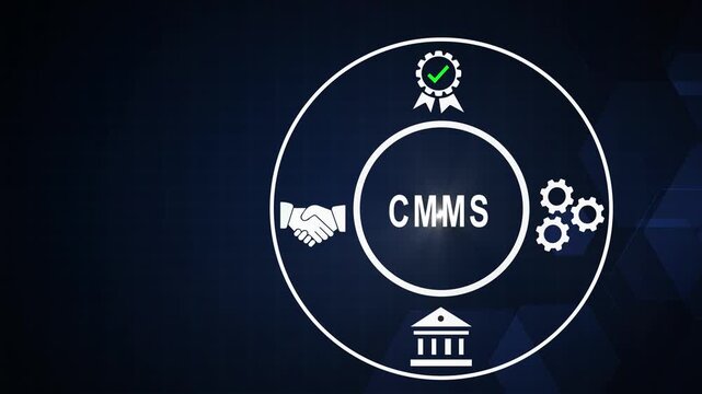 Cmms software concept infographic with animated for maintenance management, industrial operations, and facility asset optimization strategy