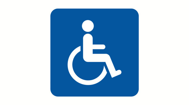 Blue square accessibility symbol featuring a white wheelchair icon, representing disability access and inclusive design