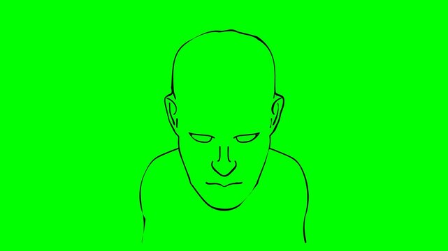 Minimalist Line Art Character Animation on Green Screen Background