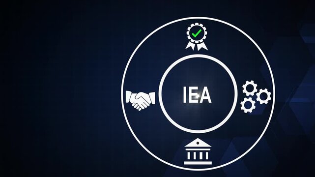 Iea business concept animation: corporate strategy, partnership, and industrial growth infographic with animated on dark blue background