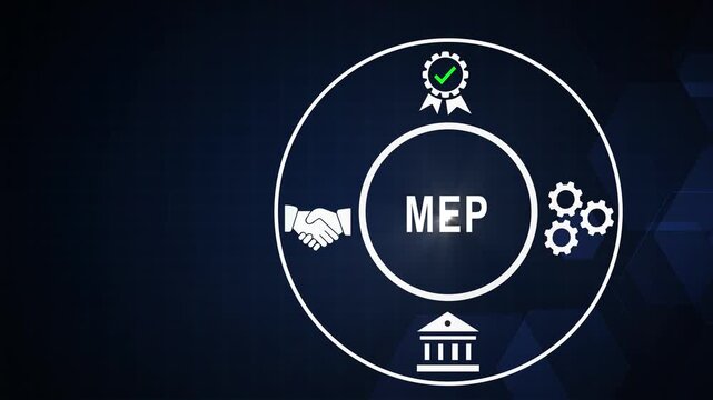 Mep engineering concept infographic with animated for construction, building systems, and mechanical electrical plumbing project management