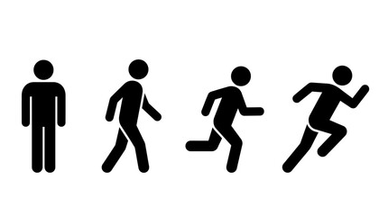 Human evolution progression: sequence of silhouettes from upright ancestor to running figure in a minimal vector design © Achmad